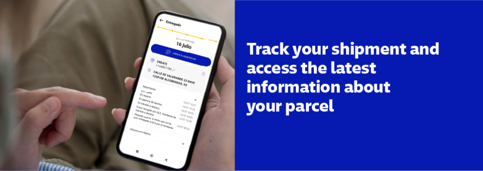 Person checking parcel tracking in real time on a mobile phone with delivery service app and updated shipment status