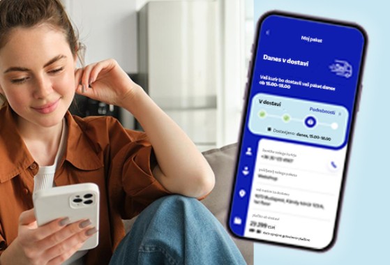 Ženska drži telefon in uporablja GLS aplikacijo